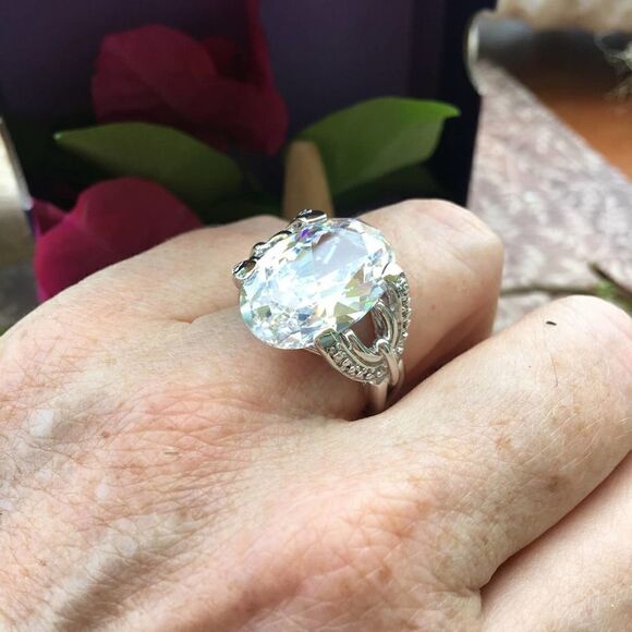 Large Cz Brass Rhodium Cocktail Ring Size 7,8,9 - Picture 10 of 12